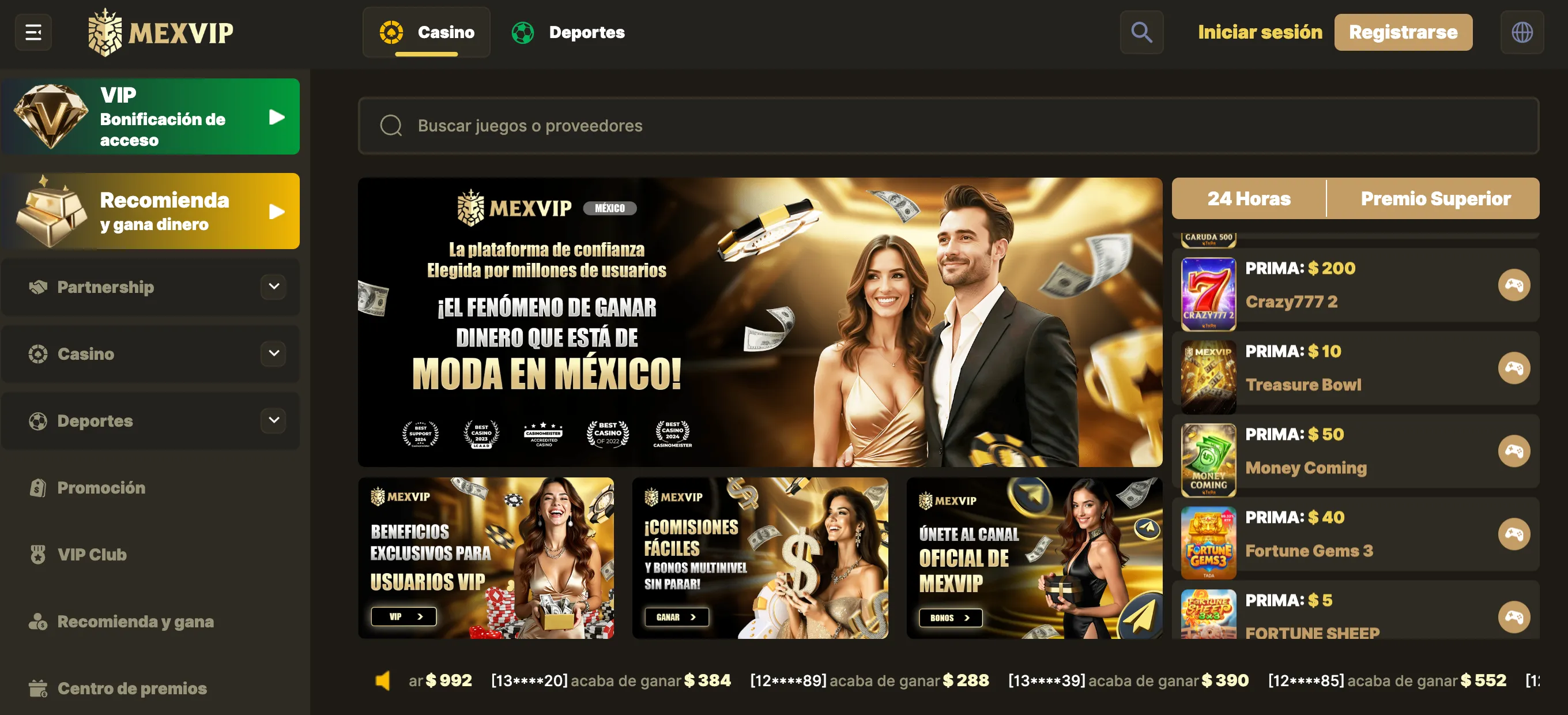Mexvip app — pantalla de inicio en dispositivo Android